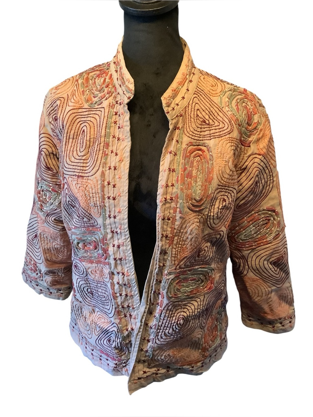 Lifestyle Petite Embroidered Blazer Jacket – Petite Medium – Tan – Boho Chic